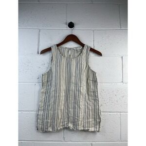 Ellen Tracy Women's 100%  Linen Blue & White Stripe Sleeveless Top‎ Size S